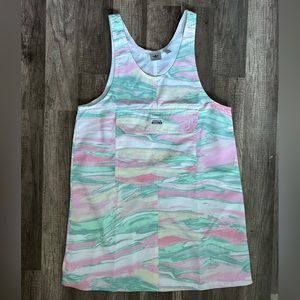 Adidas 🫧 Marbled Pastel Colored Vinyl Shift Dress Large Pocket Artist Outfit
